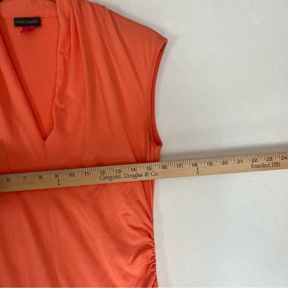 Vince Camuto Women's Side Ruched Orange Cap Sleeve Office Knit Blouse Sz Medium - Picture 8 of 13